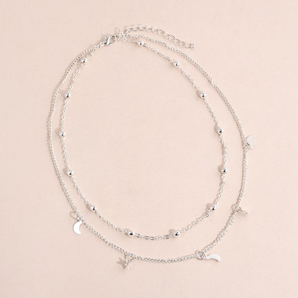 Silver Layered Moon & Stars Bib Choker Necklace - Picture 6 of 6